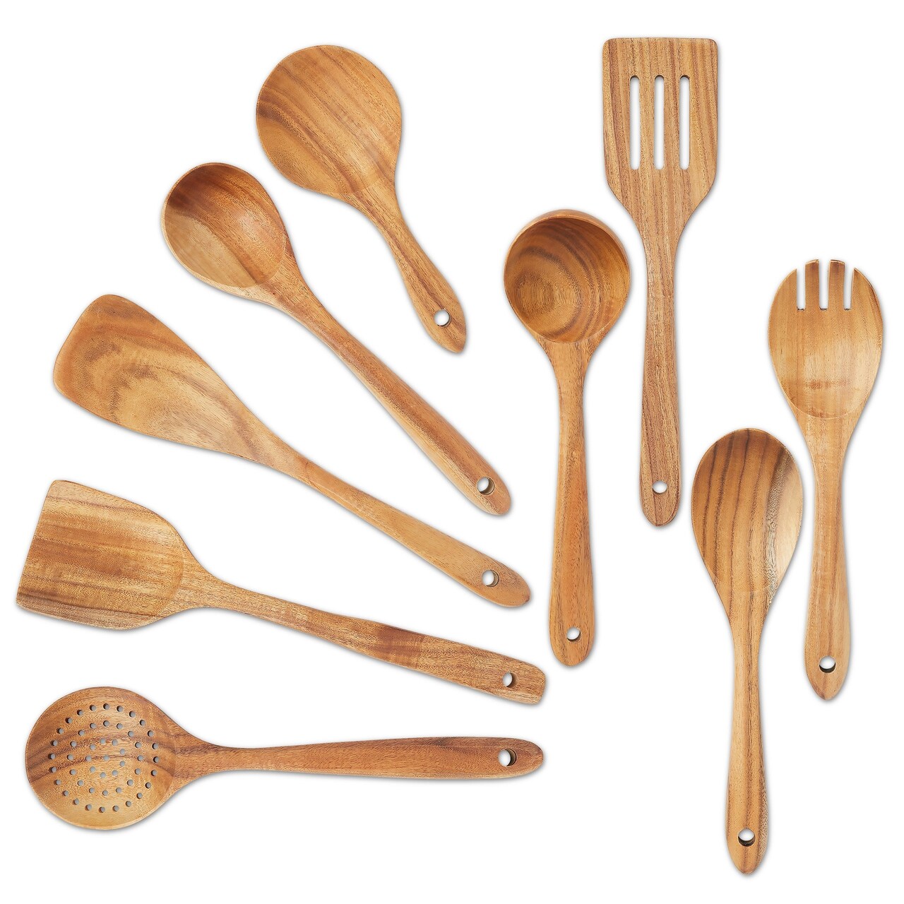 9 Piece Wooden Cooking Utensils Set for Kitchen with Spoons and Spatulas